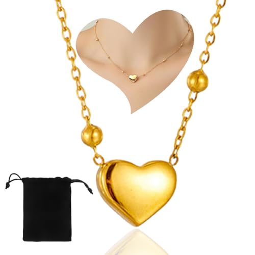 Goldene Herz-Halskette für Damen und Mädchen - 14K plattiert, personalisiert, mit Anhänger. Damen-Choker und Modeschmuck in Geschenkbox. von WJRQD