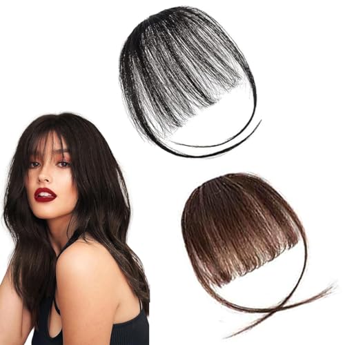 Haarverlängerungen für Frauen - Kunstfaser-Clip-in-Bangs und Clip-in-Fransen im Set (2 Stück) in den Farben Hellbraun und Schwarz. von WJRQD