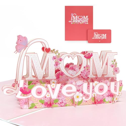 Muttertagskarte Love Mom - 3D Pop-Up Grußkarte, Geschenk für Mama zum Geburtstag oder Muttertag, mit liebevollen Papier-Cuts handgefertigt. von WJRQD