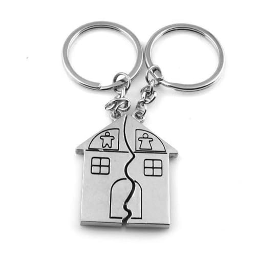 Personalisierte Haus-Anhänger Schlüsselanhänger Set - 2 Stück Edelstahl Puzzle mit Gravur, Trennbar - Einweihungsgeschenk für das Neue Zuhause von WJRQD