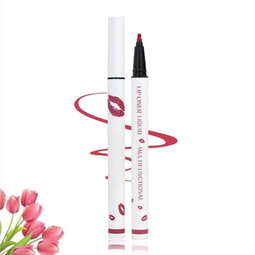 Langanhaltender flüssiger Lippenkonturenstift, 2-in-1-Lippenstift, Lippenkonturenstift, matter flüssiger Lippenstift, wasserfest, schnelltrocknender Lippenkonturenstift, Lipgloss für Frauen von WJSXEQF
