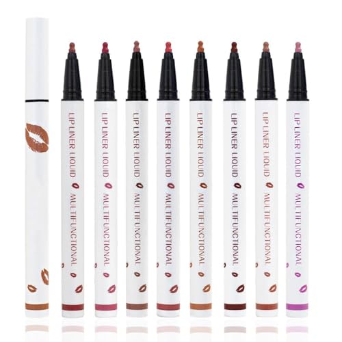 Langanhaltender flüssiger Lippenkonturenstift, 2-in-1-Lippenstift, Lippenkonturenstift, matter flüssiger Lippenstift, wasserfest, schnelltrocknender Lippenkonturenstift, Lipgloss für Frauen von WJSXEQF