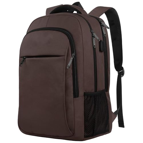 WJUHYGTF Computertasche Laptop Rucksack, Business Reiserucksack Für Damen Und Herren Großer Flugzugelassener Handgepäck Geschäftsleute Notebook Tasche Laptoptasche,Braun von WJUHYGTF