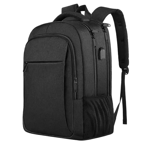 WJUHYGTF Computertasche Laptop Rucksack, Business Reiserucksack Für Damen Und Herren Großer Flugzugelassener Handgepäck Geschäftsleute Notebook Tasche Laptoptasche,Schwarz von WJUHYGTF