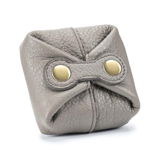 WJUHYGTF Geldbeutel Damen Kleingeldbörse, Rindsleder Portemonnaie Mini Münzgeldbeutel Mit Druckknopfverschluss Vintage Für Münzen Kopfhörerschlüssel Aufbewahrung,Grau von WJUHYGTF