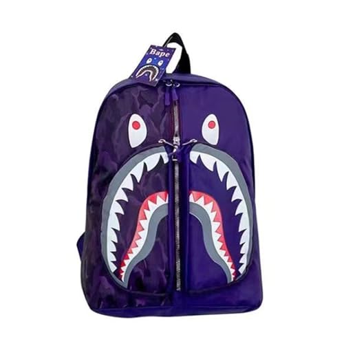 WJUHYGTF Hai-Rucksack Für Jungen Und Mädchen, Camouflage Büchertasche Leichte Reisetasche Mit Verstellbarem Riemen Lässiger Tagesrucksack Kinder,Lila von WJUHYGTF