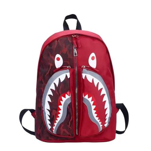 WJUHYGTF Hai-Rucksack Für Jungen Und Mädchen, Camouflage Büchertasche Leichte Reisetasche Mit Verstellbarem Riemen Lässiger Tagesrucksack Kinder,Rot von WJUHYGTF