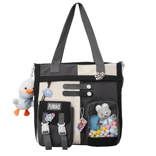 WJUHYGTF Kawaii-Einkaufstasche Damen Rucksack, Mit Kawaii Pin Und Plüsch Ästhetische Japanische Handtasche Lässige Mode Umhängetasche Für Teenager Mädchen,A,S von WJUHYGTF