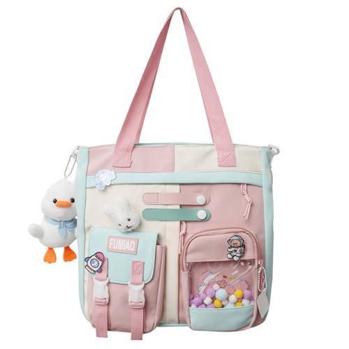 WJUHYGTF Kawaii-Einkaufstasche Damen Rucksack, Mit Kawaii Pin Und Plüsch Ästhetische Japanische Handtasche Lässige Mode Umhängetasche Für Teenager Mädchen,B,S von WJUHYGTF