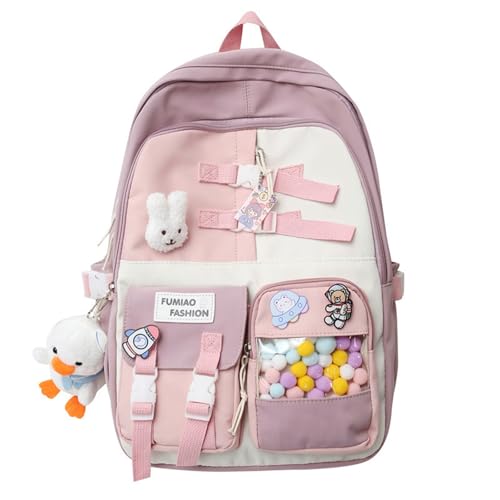 WJUHYGTF Kawaii-Einkaufstasche Damen Rucksack, Mit Kawaii Pin Und Plüsch Ästhetische Japanische Handtasche Lässige Mode Umhängetasche Für Teenager Mädchen,E,M von WJUHYGTF