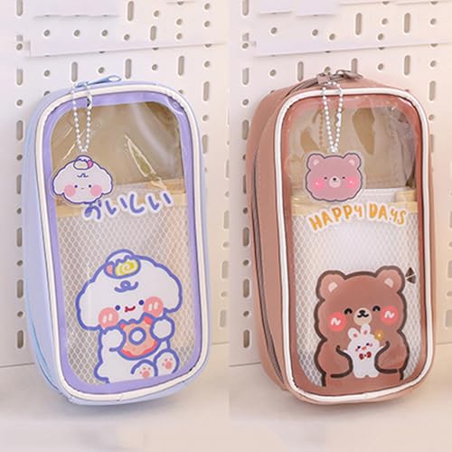 WJUHYGTF Kawaii Federmäppchen, 2-Stück Ästhetisch Für Mädchen Tragbar Niedlicher Bär Kaninchen Transparentes Fassungsvermögen Schulbedarf Teenager,A von WJUHYGTF