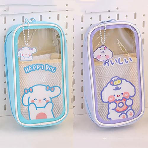 WJUHYGTF Kawaii Federmäppchen, 2-Stück Ästhetisch Für Mädchen Tragbar Niedlicher Bär Kaninchen Transparentes Fassungsvermögen Schulbedarf Teenager,E von WJUHYGTF