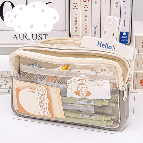 WJUHYGTF Kawaii Mesh Federmäppchen, Ästhetisch Transparent Schulbedarf Box Große Kapazität Mädchen Teenager Federmäppchen Schlamppermäppchen,Grün von WJUHYGTF