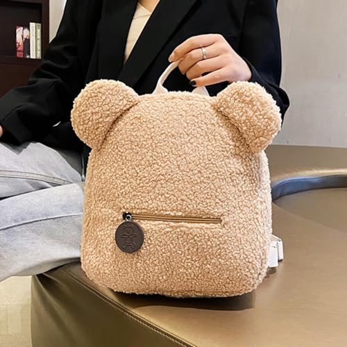 WJUHYGTF Plüsch Teddybär Rucksack, Personalisierte Kinderrucksack Bär Kleinkind Schultasche Für Jungen Mädchen Flauschiger Niedlicher Gefülltes Tier Tasche,Beige von WJUHYGTF