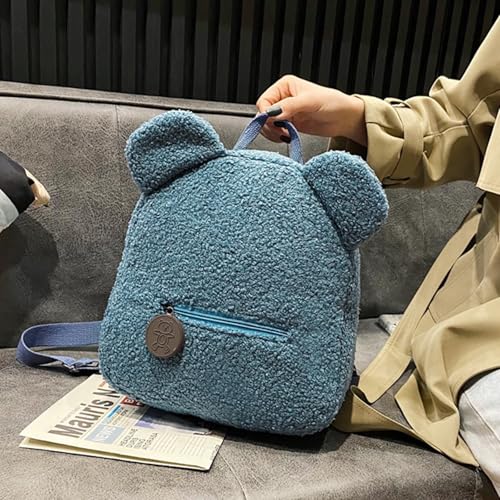WJUHYGTF Plüsch Teddybär Rucksack, Personalisierte Kinderrucksack Bär Kleinkind Schultasche Für Jungen Mädchen Flauschiger Niedlicher Gefülltes Tier Tasche,Blau von WJUHYGTF