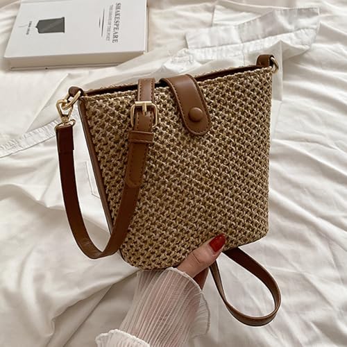 WJUHYGTF Stroh Strandtasche, PU Strohtasche Strohsack Kleine Damen-Schultertasche Aus Stroh, Handgewebte Umhängetaschen Mit Riemen Korbtaschen Geflochten Handtasche,A von WJUHYGTF
