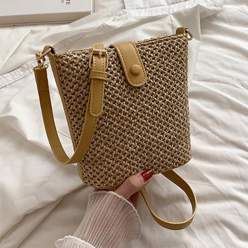 WJUHYGTF Stroh Strandtasche, PU Strohtasche Strohsack Kleine Damen-Schultertasche Aus Stroh, Handgewebte Umhängetaschen Mit Riemen Korbtaschen Geflochten Handtasche,B von WJUHYGTF