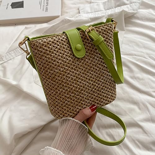 WJUHYGTF Stroh Strandtasche, PU Strohtasche Strohsack Kleine Damen-Schultertasche Aus Stroh, Handgewebte Umhängetaschen Mit Riemen Korbtaschen Geflochten Handtasche,C von WJUHYGTF