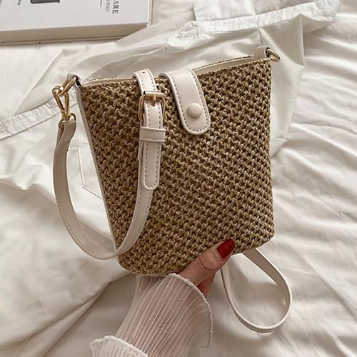 WJUHYGTF Stroh Strandtasche, PU Strohtasche Strohsack Kleine Damen-Schultertasche Aus Stroh, Handgewebte Umhängetaschen Mit Riemen Korbtaschen Geflochten Handtasche,E von WJUHYGTF