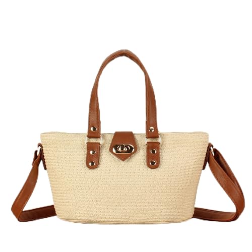 WJUHYGTF Stroh Strandtasche, Strohsack Strohtaschen Für Damen, Kleine Tragetasche, Umhängetasche, Stilvoll Korbtaschen Geflochten Stroh Handtasche,B von WJUHYGTF