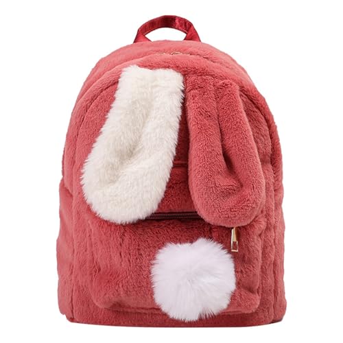 WJUHYGTF Süßer Plüsch-Rucksack Mit Hasenohren, Für Teenager Mädchen Flauschig Flauschig Kawaii Umhängetasche Handtasche Schulranzen Schulranzen,Rot von WJUHYGTF