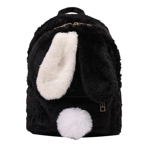 WJUHYGTF Süßer Plüsch-Rucksack Mit Hasenohren, Für Teenager Mädchen Flauschig Flauschig Kawaii Umhängetasche Handtasche Schulranzen Schulranzen,Schwarz von WJUHYGTF