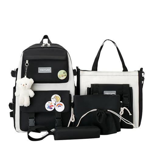 WJUHYGTF Wasserdichtes Modisch Schultaschen-Sets, Mit Handtasche, Federmäppchen Münztasche Schulrucksack Für Kinder Teenagers Schulranzen Für Mädchen Jungen,D von WJUHYGTF