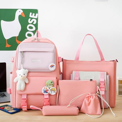 WJUHYGTF Wasserdichtes Modisch Schultaschen-Sets, Mit Handtasche, Federmäppchen Münztasche Schulrucksack Für Kinder Teenagers Schulranzen Für Mädchen Jungen,E von WJUHYGTF