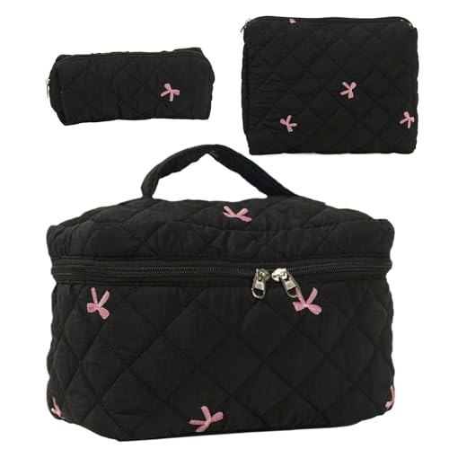 WJnflQN Kosmetiktaschen-Set, Reise-Make-up-Taschen-Set | Kulturbeutel-Set mit großem Fassungsvermögen | 3X Gesteppte Make-up-Tasche aus Baumwolle für Damen, Reise-Kosmetiktaschen-Set mit reichlich von WJnflQN