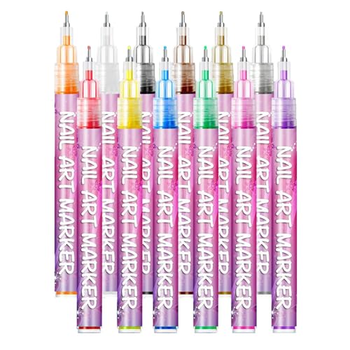 WJnflQN Nagel Zeichenstift - Nagel Muster Stifte Gel | 12 Farben 0.5mm Spitze Wasserfeste Nageldesign Marker Für Damen Anfänger Profis & Mädchen von WJnflQN
