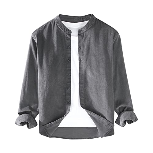 WKAYsIV Hemd Herren Dicker Stoff Stehkragen, einfarbig, modisches Langarmhemd Hemd Herren Kontrast(Grey,L) von WKAYsIV