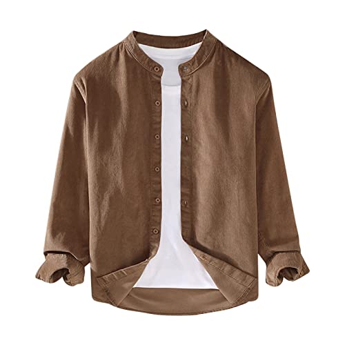 WKAYsIV Hemd Herren Dicker Stoff Stehkragen, einfarbig, modisches Langarmhemd Hemd Herren Kontrast(Khaki,L) von WKAYsIV
