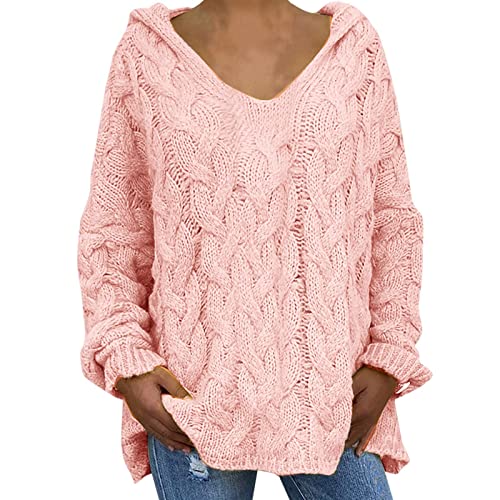 WKAYsIV Weihnachtspullover Herren Damen Pullover Gemustert mit Langen Ärmeln Pullover Tops Wollpullover Damen Winter Wolle(Rosa,M) von WKAYsIV