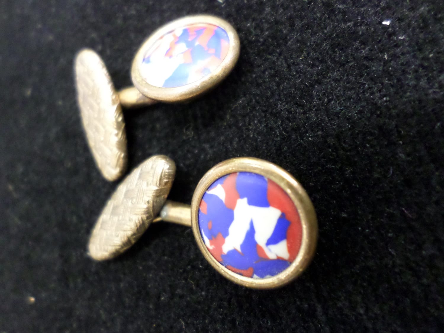 Original Vintage 1960S Herren Tie Dye Effekt Manschettenknöpfe Rot Weiß & Blau Mod Rockabilly Adrett von WKDvintage