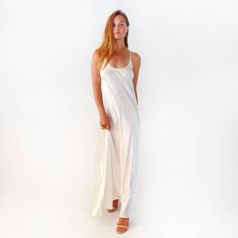 Weißes Brautkleid 100% Seide Charmeuse Schrägband Slip Kleid von WKNDSS