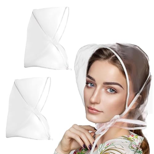 WKRTDY 2 pcs Damen Kopf-Regenhaube mit Visier, wiederverwendbar, wasserdicht aus Kunststoff, weißer Regenhut für Damen, Schützen Sie Ihre Frisur mit Stil! von WKRTDY