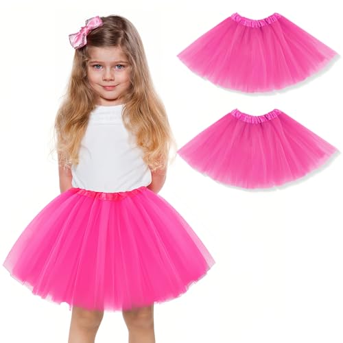 WKRTDY 2er Pack Tutu-Rock, Ballett Tanzröcke, Partyrock für Mädchen, Tüll-Kostüm für Tanzpartys, Ballettrock Petticoat Ballettkleid (Rosenrot, 3 Lagen) von WKRTDY