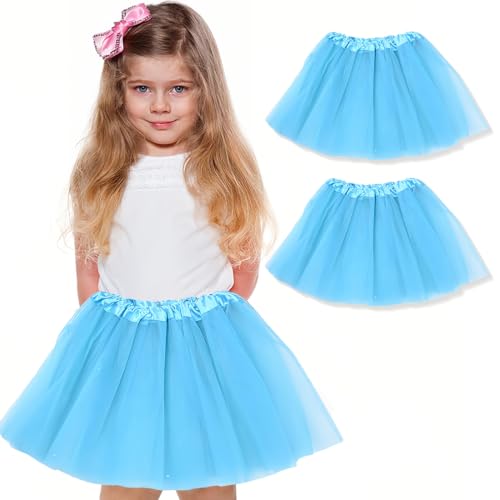 WKRTDY 2er Pack Tutu-Rock, Ballett Tanzröcke, Partyrock für Mädchen, Tutu Kostüm, Tüll-Tutu für Tanzpartys für Mädchen, Tüllrock Tütü Tutu Ballettrock Ballet Petticoat Ballettkleid (Hellblau, 3 Lagen) von WKRTDY