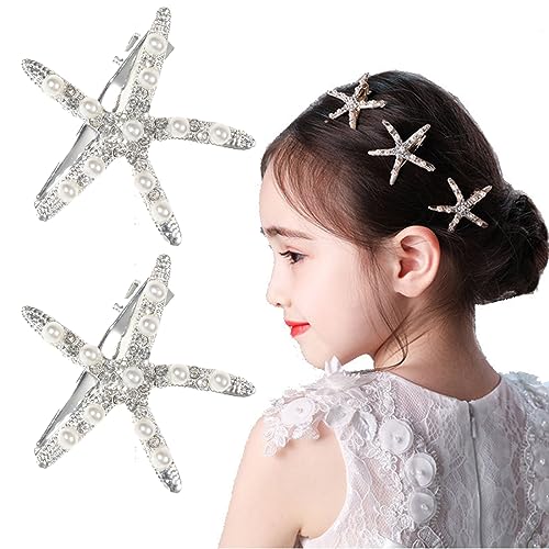 WKRTDY 2er Set Seestern Haarspangen für Mädchen - Blumenmädchen-Zubehör zur Hochzeit - Diamant Haarspange Haarnadel - Crystal Star Haarspange Strass Haar Bling in Silber WKRTDY 2er Set Seestern Haarspangen für Mädchen - Blumenmädchen-Zubehör zur Hochzeit - Diamant Haarspange Haarnadel - Crystal Star Haarspange Strass Haar Bling in Silber von WKRTDY