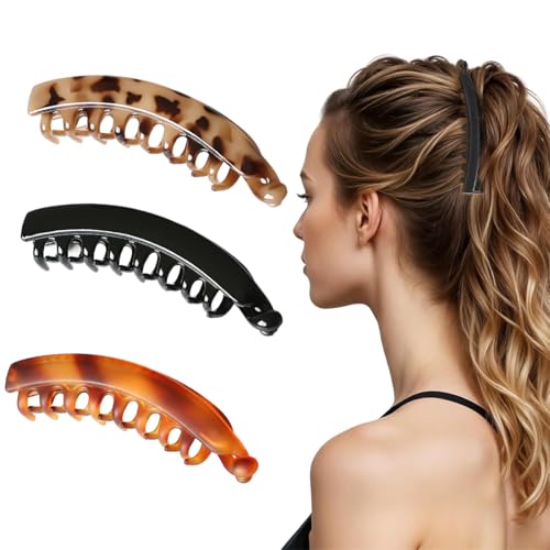 WKRTDY 3er Pack Bananenhaarklammern für Frauen, Rutschfeste Pferdeschwanz Haarklammern für Damen und Mädchen mit dickem Haar - Bananenspangen Haarhalter, Unverzichtbares Beauty-Accessoire! von WKRTDY