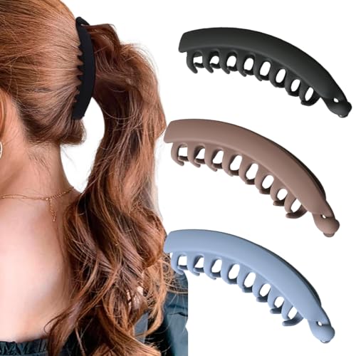 WKRTDY 3er Pack Rutschfeste Pferdeschwanz Haarklammern für Damen und Mädchen mit dickem Haar - Bananenspangen Haarhalter, zum Binden von Pferdeschwänzen, große Klammern für einfaches Styling von WKRTDY
