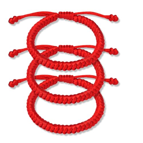 WKRTDY 3er Set geflochtene Kabbala-Armbänder für Damen, Herren und Kinder - Rotes Armband als Freundschafts- und Glücksbringer mit Spitzen- Seil-Design von WKRTDY