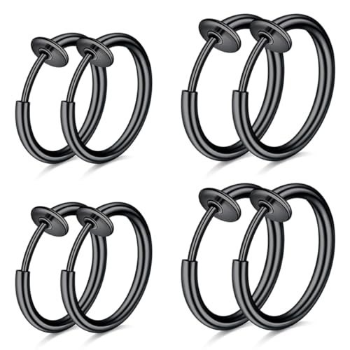 WKRTDY 4 Paar Edelstahl-Ohrclips für Männer & Frauen, gefälschte Ohrringe, kein Piercing notwendig, Ohrringe in Hoop-Ring- & Ear-Cuff-Design, perfekt für Männer & Mädchen, Schwarz von WKRTDY