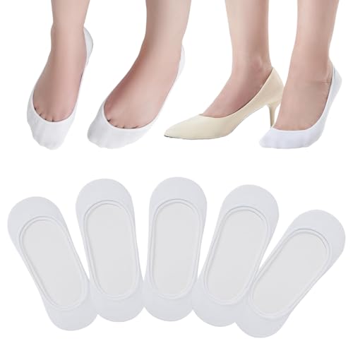 WKRTDY 5 Paar Füßlinge Ballerina Socken Damen Atmungsaktiv, Unsichtbare Sneaker Socken No Show Rutschfeste mit Siliconpad Kurze Halbsocken, No Show Rutschfeste Füsslinge von WKRTDY