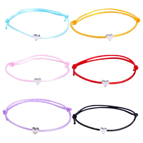 WKRTDY Handgefertigte Damen-Armbänder aus Makramee mit silbernen Herzen, 6er-Set Freundschaftsarmbänder, Größenverstellbar, perfekt für Frauen und Mädchen, von WKRTDY