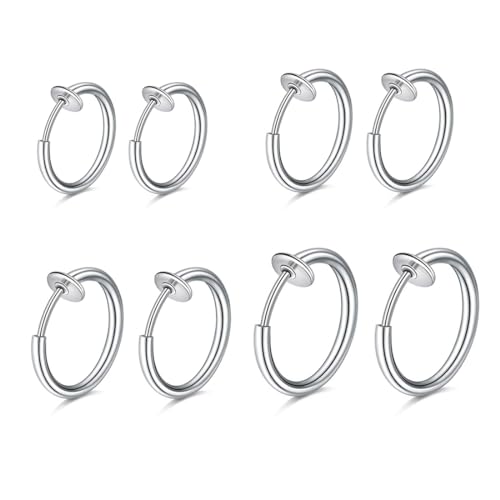 WKRTDY Silber Stilvolle Edelstahl-Ohrclips für jeden Anlass: 4 Paar unisex Clips, für Männer, Frauen, Mädchen und Jungen, Nicht durchdringend und mit einem schicken Design, für einen urbanen Look von WKRTDY