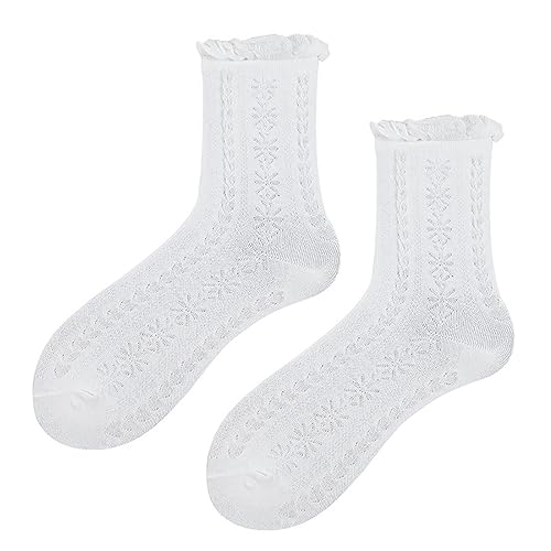 WKRTDY Weiße Rüschen Socken - Baumwoll Spitzen Söckchen Mit Hohl Muster für Frauen Und Mädchen - Prinzessin Kleidsocken WKRTDY Weiße Rüschen Socken - Baumwoll Spitzen Söckchen Mit Hohl Muster für Frauen Und Mädchen - Prinzessin Kleidsocken von WKRTDY