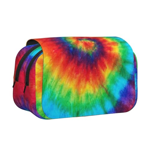 Federmäppchen mit großem Fassungsvermögen für Mädchen und Jungen, doppellagiges Federmäppchen mit Klappdeckel, Batikfärbung, Regenbogen-Stifttasche, Organizer, tragbare Bürobedarfs-Make-up-Tasche von WKSGDSG