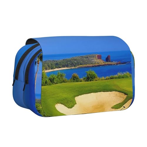 Federmäppchen mit großem Fassungsvermögen für Mädchen und Jungen, doppellagiges Federmäppchen mit Klappdeckel, Golfplatz-Stifttasche, Organizer, tragbare Bürobedarfs-Make-up-Tasche, Bleistifttasche von WKSGDSG