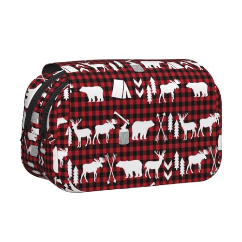 Federmäppchen mit großem Fassungsvermögen für Mädchen und Jungen, doppellagiges Federmäppchen mit Klappdeckel, Kuh, Hirsch, Baum, Weihnachts-Stifttasche, Organizer, tragbare Bürobedarf, Make-up-Tasche von WKSGDSG